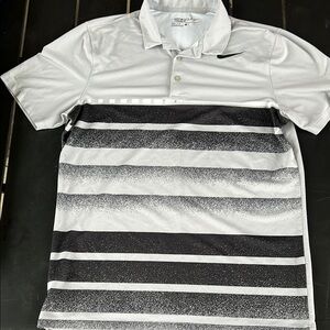 Nike Black and White Polo Shirt with Striped Design